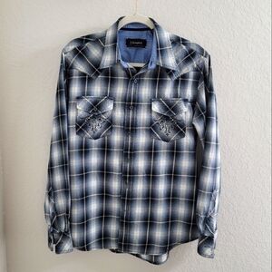 J.Campbell mens plaid button down shirt 100% cotton size M